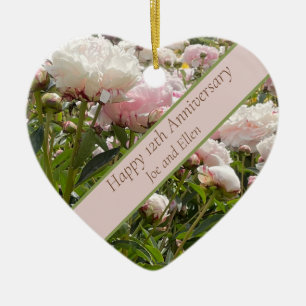 12. Hochzeitsjubiläum, Pfingstrose Keramik Ornament
