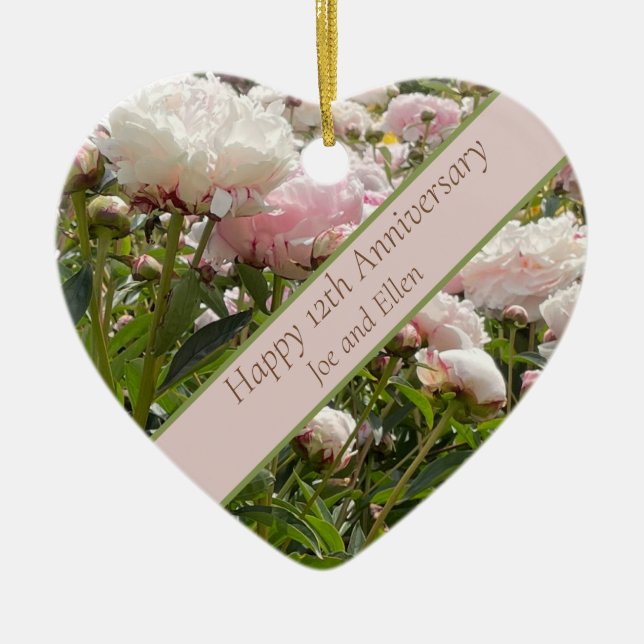 12. Hochzeitstag, Peony Blume Keramik Ornament (Vorne)