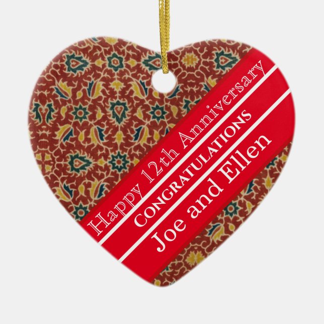 12. Hochzeitstag, Seidenjubiläum Keramik Ornament (Vorne)