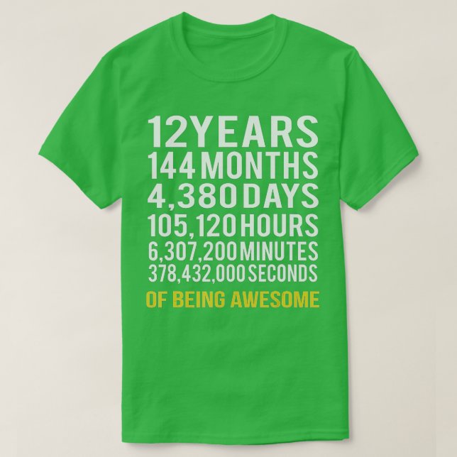 12 Jahre 144 Monate Phantastisch 12. Geburtstag T-Shirt (Design vorne)