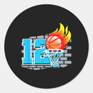 12 Jahre alt 12. Basketball Geburtstagsparty Thema Runder Aufkleber
