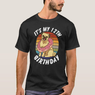12 Jahre alter lustiger Mops und Donut Retro Vinta T-Shirt