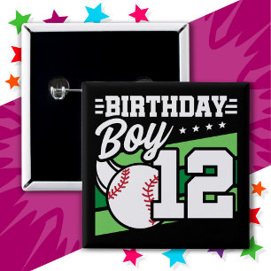 12 Jahre altes Baseball Party Thema 12. Geburtstag Button