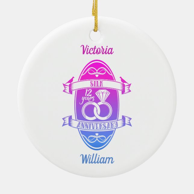 12 Jahre Traditionelles Seide 12. Hochzeitstag Keramik Ornament (Hinten)