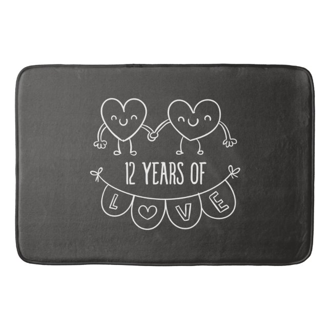 12. Jubiläum Geschenk Chalk Herzen Badematte (Vorderseite)