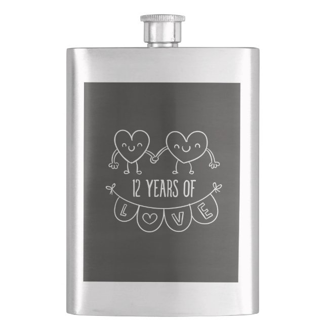 12. Jubiläum Geschenk Chalk Herzen Flachmann (Vorderseite)