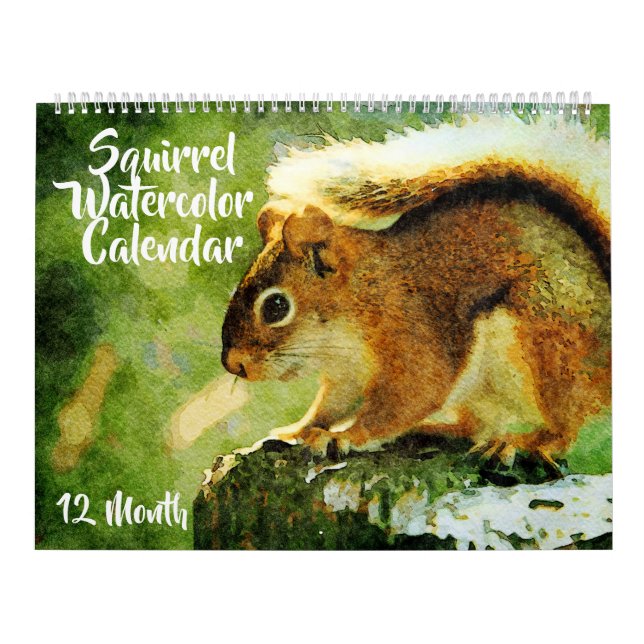 12 Monat - Eichhörnchen Aquarellmalerei Kalender (Titelbild)