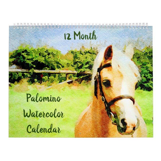 12 Monat Palomino Pferde Ponies Watercolor Geschen Kalender (Titelbild)