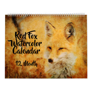 12 Monat - Roter Fox Aquarellbilder Wildlife Kalender