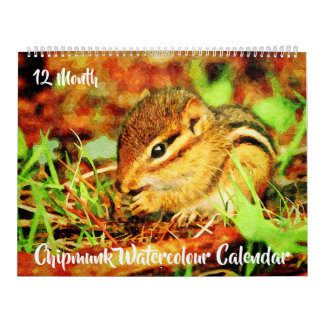 12 Monat - Striped chimunks Wildlife Watercolor Kalender
