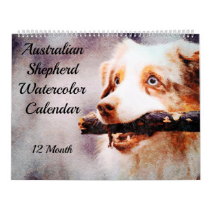 12 Monate Australischer Schäferhund Hunde Watercol Kalender