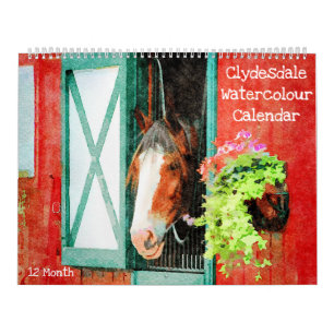 12 Monate Clydesdale Heavy Horse Watercolor Gesche Kalender