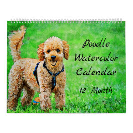 12 Monate Doodle Hunde Aquarelltöne Malerei Kalender
