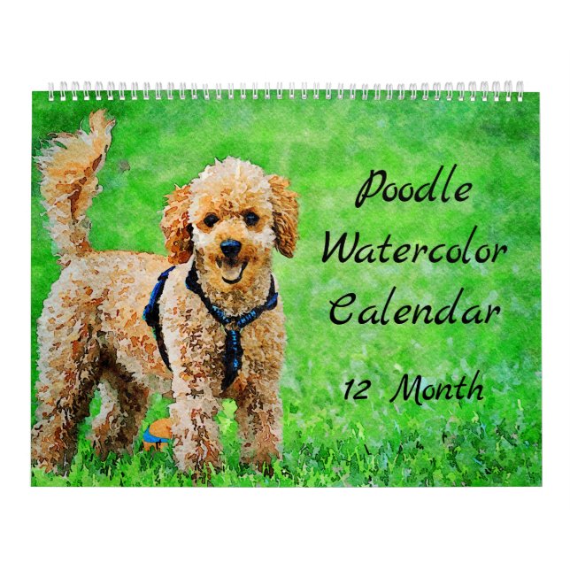 12 Monate Doodle Hunde Aquarelltöne Malerei Kalender (Titelbild)