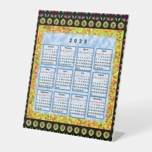 12 Monate Englischer Kalender des Jahres 2025 Sockelschild (Vorderseite)