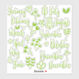 12 Monate Leaf Journal Stickers in Lawn Green Aufkleber