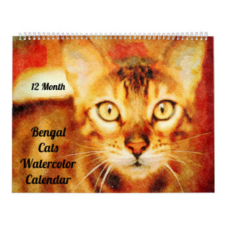 12 Monate Schöne Bengalische Katzen Aquarellmalere Kalender
