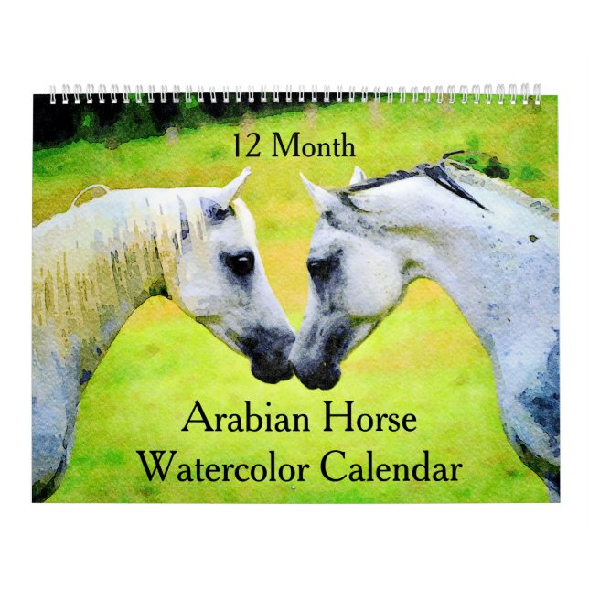 12 Monate Spirituosen Arabian Pferde Aquarellgesch Kalender (Titelbild)