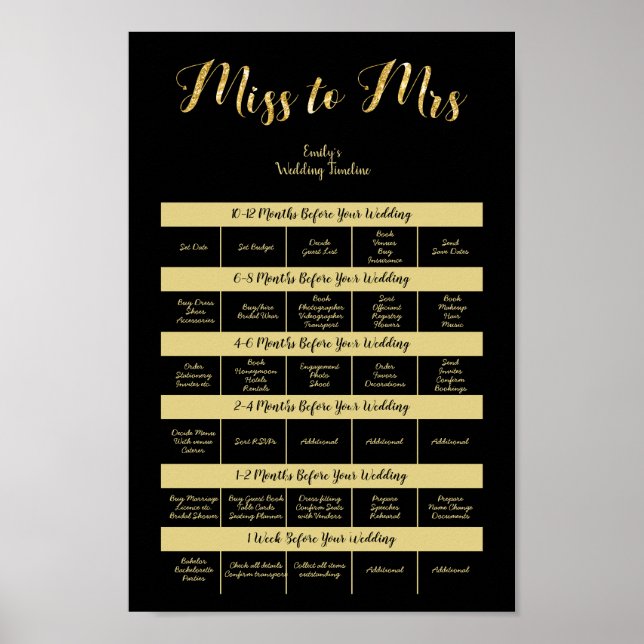 12 MONATE WEDDING PLANNER TEMPLATE Black Gold Poster (Vorne)