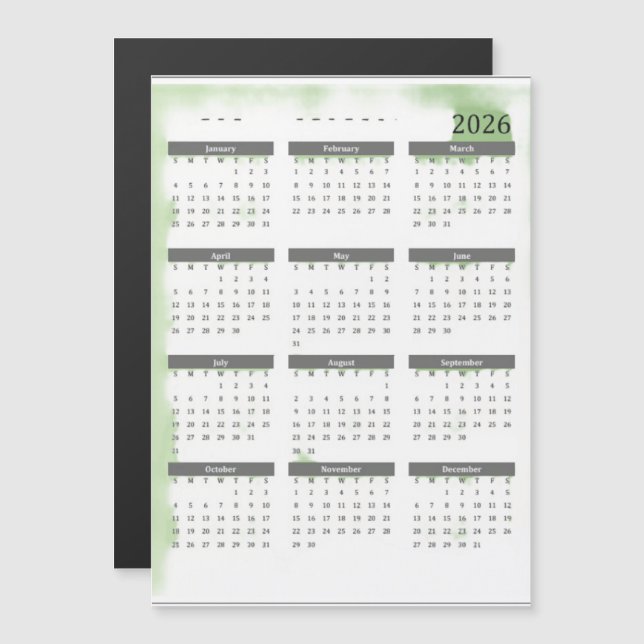 12-Monats-Kalender 2026 Magnetkarte (Vorne/Hinten)