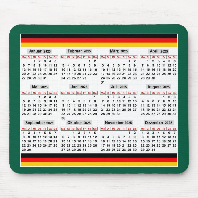12-Monats-Kalender des Jahres 2025 Mousepad (Vorne)