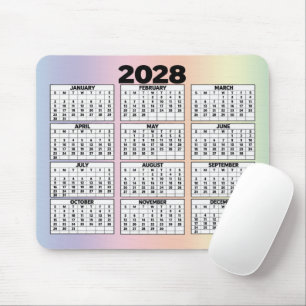 12-Monats-Kalender für 2028 auf Pastel-Regenbogen Mousepad
