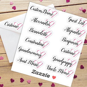 12 Namen Custom Guest List Calligraphie Halbherz Aufkleber
