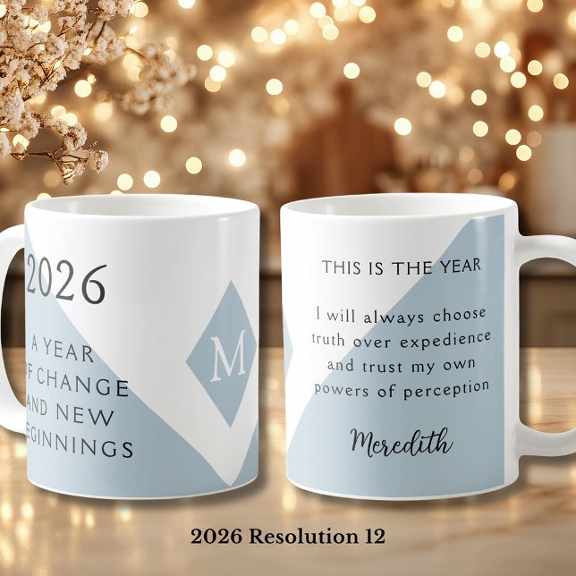 12. Neujahrsvorsatz für 2026 Jahr des Wandels  Kaffeetasse (2026 Year of Change and New Beginnings Dusty Blue Resolution 12 Coffee Mug)