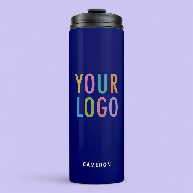 12 oz Blue Insulated Tumbler with Business Logo Thermosbecher (MISOOK 12 oz Blue Tumbler with Logo and Name)