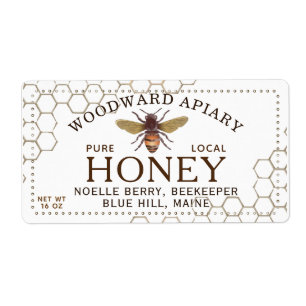 12 oz Hexagon Honey Label mit Honigbiene