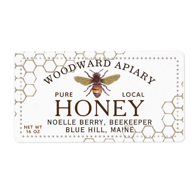 12 oz Hexagon Honey Label mit Honigbiene (Vorne)