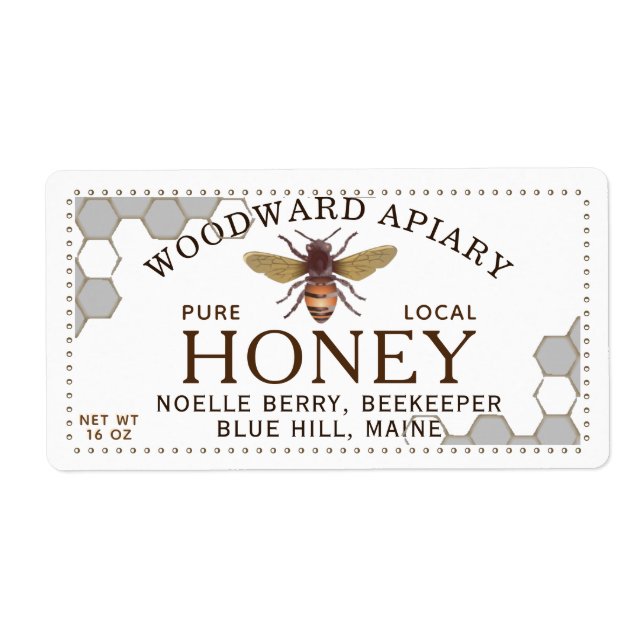 12 oz Hexagon Honey Label mit Honigbienenwabenrübe (Vorne)