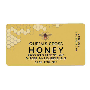 12 oz Honey Hex Jar Label mit Wabenrüben und Biene