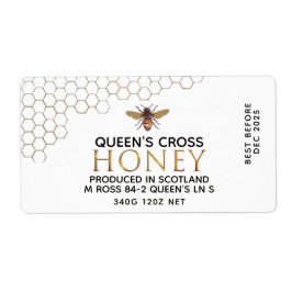 12 oz Honey Hex Jar Label mit Wabenrüben und Biene