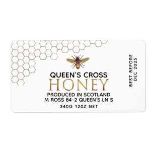 12 oz Honey Hex Jar Label mit Wabenrüben und Biene