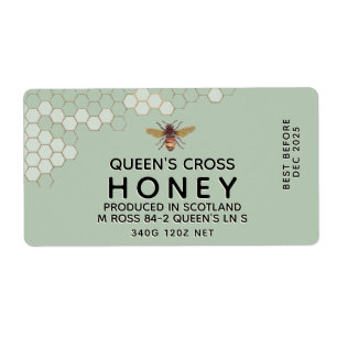 12 oz Honey Hex Jar Label mit Wabenrüben und Biene