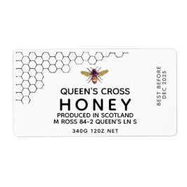 12 oz Honey Hex Jar Label mit Wabenrüben und Biene