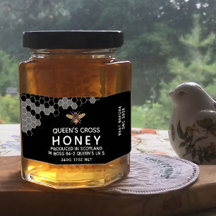12 oz Honey Hex Jar Label mit Wabenrüben und Biene
