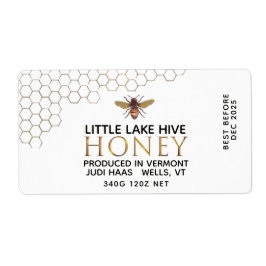 12 oz Honey Hex Jar Label mit Wabenrüben und Biene