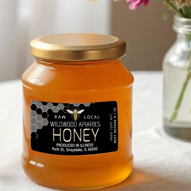 12 oz Honey Hex Jar Label Queen Bee Honeycomb Adressaufkleber (Von Creator hochgeladen)