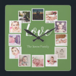 12 Personalisierte Collage Quadratische Wanduhr<br><div class="desc">12 Foto Collage Personalisiert Template Wanduhr / Grün.. Fügen Sie einfach Ihre eigenen Fotos und Texte zu dieser großartigen Wanduhr .. einfach zu personalisieren .. anpassbare Fotoplattuhr von Ricaso - perfekte Geschenkideen</div>