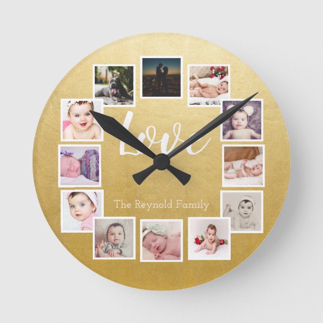 12 Personalisierte FotoCollage Runde Wanduhr (Vorderseite)