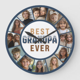 12 Photo Collage Best Grandpa Ever Large Clock Große Wanduhr