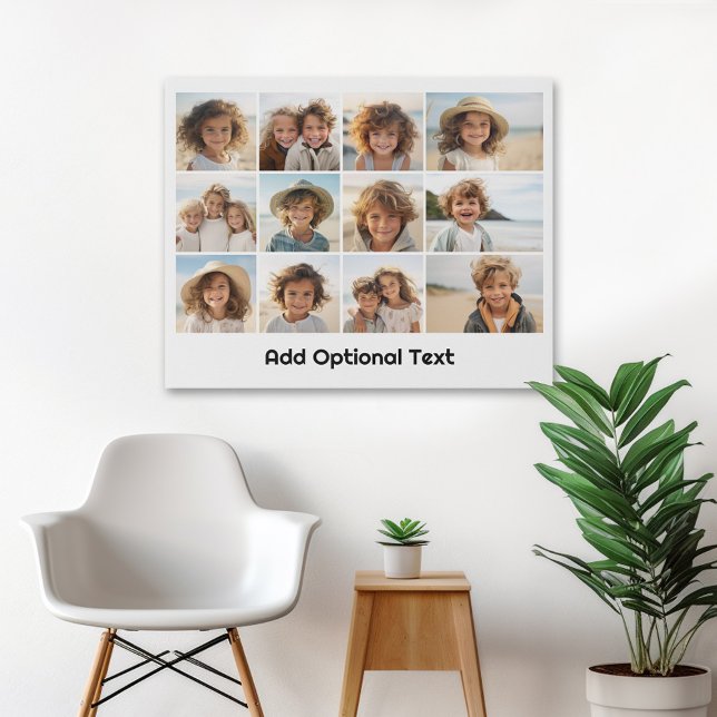 12 Photo Grid Collage - White - Mod Type Black Leinwanddruck (Personalized wall art with 12 photos)