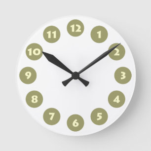 12 Punkte - Creme mit Khaki auf Weiß Runde Wanduhr