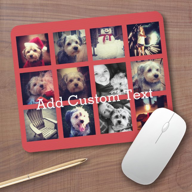 12 quadratische Collage mit Cayenne Hintergrund Mousepad (Personalized mousepad - Add Photos and Custom Text)