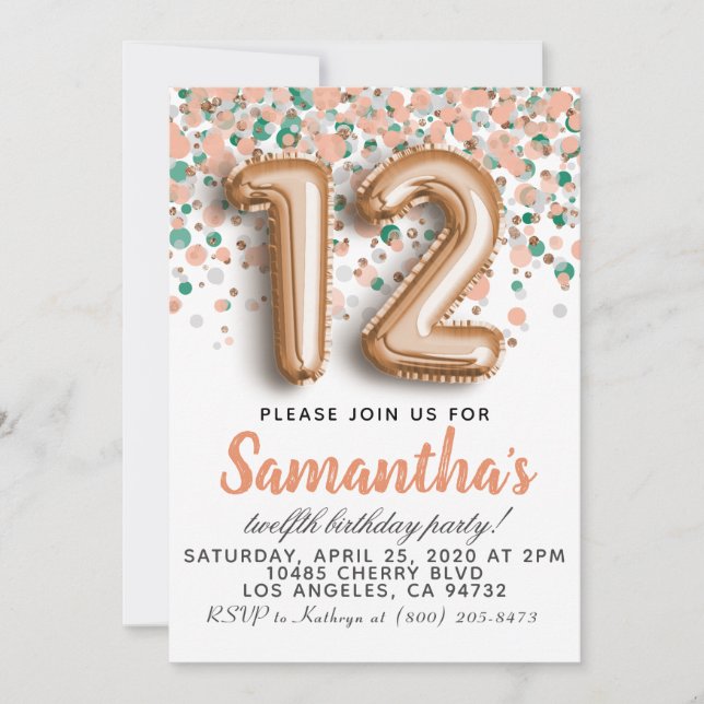 12. Rose Goldener Geburtstag Einladung (Vorderseite)