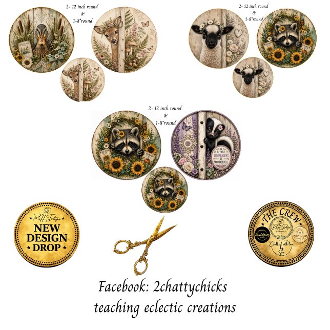 12" runde Farm Deer Waschbär Lamm Hund Rustikaler  Geschenkpapier Set (Von Creator hochgeladen)