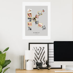 12 Snapshot Foto Collage Baby's Name Monogram K Foliendrucke