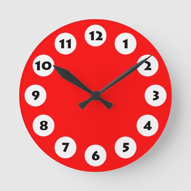 12 Spots - Black with White on Red Runde Wanduhr (Vorderseite)